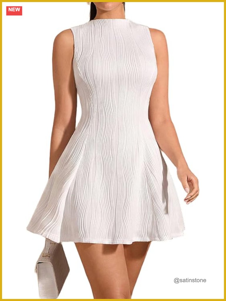 Plus Size Sleeveless Crew Neck A-Line Mini Dress, Polyester Blend